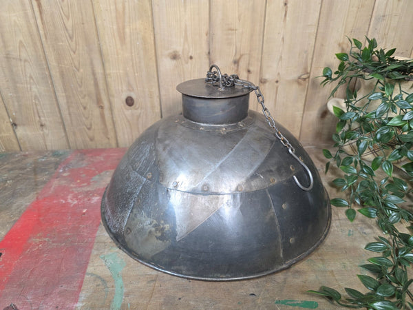 Large Rustic Industrial Reclaimed Metal Riveted Ceiling Pendant Light Shade