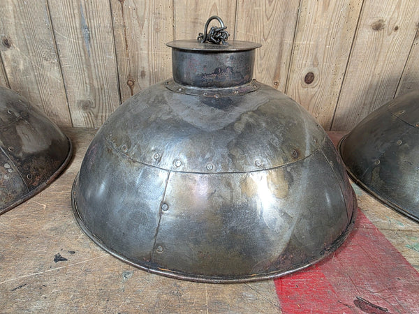 Large Rustic Industrial Reclaimed Metal Riveted Ceiling Pendant Light Shade