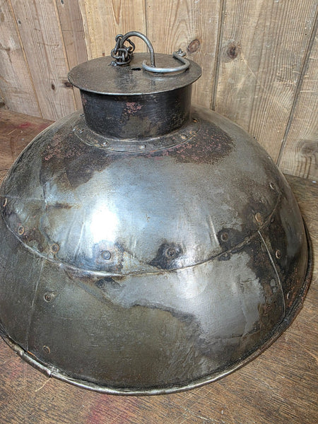 Large Rustic Industrial Reclaimed Metal Riveted Ceiling Pendant Light Shade