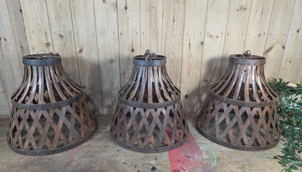Large Rustic Industrial Iron Riveted Lattice Ceiling Pendant Light Shade