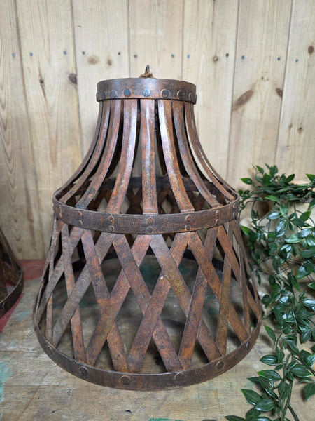 Large Rustic Industrial Iron Riveted Lattice Ceiling Pendant Light Shade