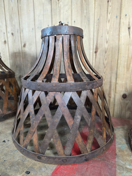 Large Rustic Industrial Iron Riveted Lattice Ceiling Pendant Light Shade