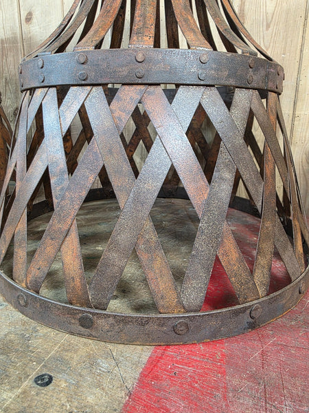 Large Rustic Industrial Iron Riveted Lattice Ceiling Pendant Light Shade