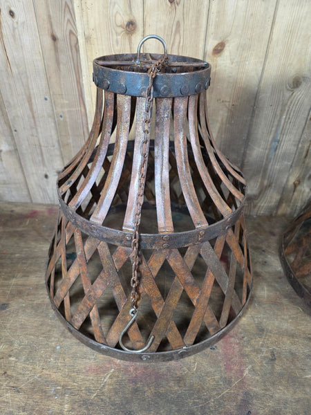 Large Rustic Industrial Iron Riveted Lattice Ceiling Pendant Light Shade