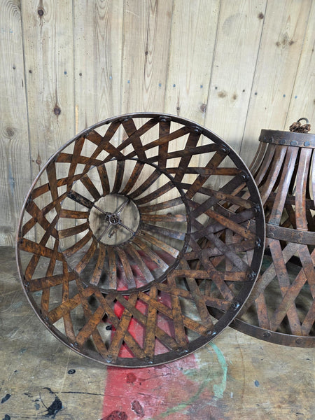 Large Rustic Industrial Iron Riveted Lattice Ceiling Pendant Light Shade