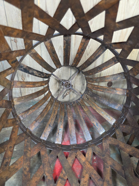 Large Rustic Industrial Iron Riveted Lattice Ceiling Pendant Light Shade