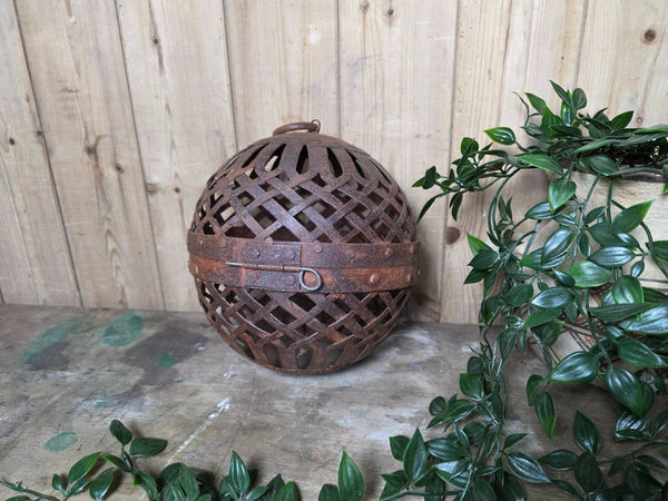 Rustic Reclaimed Handmade Metal Lattice Hanging Ball Candle Lantern