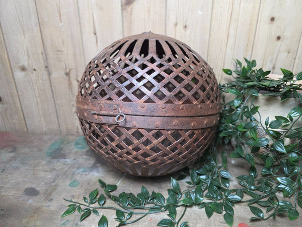 Rustic Reclaimed Handmade Metal Lattice Hanging Ball Candle Lantern