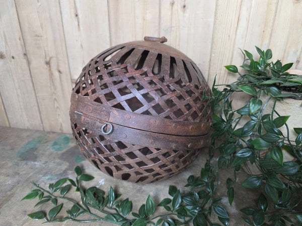 Rustic Reclaimed Handmade Metal Lattice Hanging Ball Candle Lantern