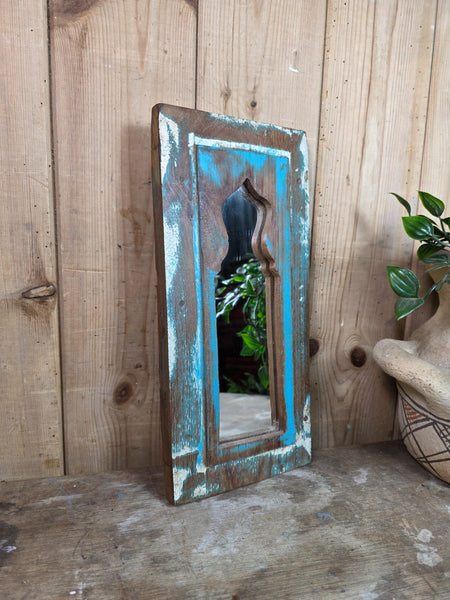 Vintage Rustic Indian Wooden Temple Wall Mirror Bathroom Hallway Kitchen