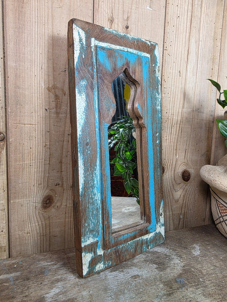 Vintage Rustic Indian Wooden Temple Wall Mirror Bathroom Hallway Kitchen