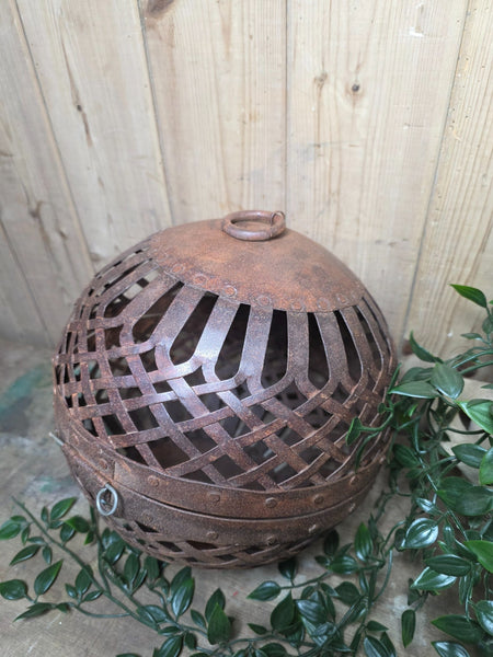 Rustic Reclaimed Handmade Metal Lattice Hanging Ball Candle Lantern