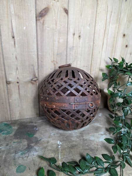 Rustic Reclaimed Handmade Metal Lattice Hanging Ball Candle Lantern