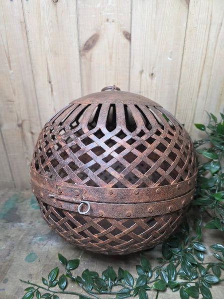 Rustic Reclaimed Handmade Metal Lattice Hanging Ball Candle Lantern