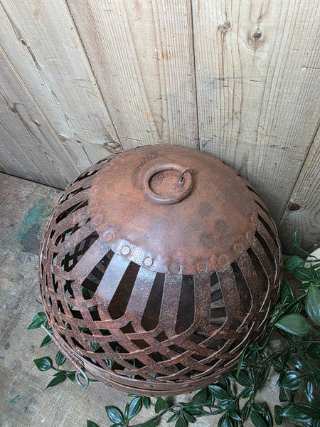 Rustic Reclaimed Handmade Metal Lattice Hanging Ball Candle Lantern