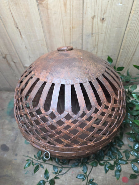 Rustic Reclaimed Handmade Metal Lattice Hanging Ball Candle Lantern