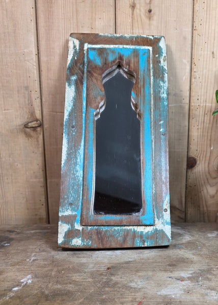 Vintage Rustic Indian Wooden Temple Wall Mirror Bathroom Hallway Kitchen