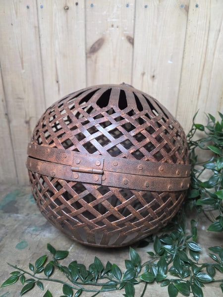 Rustic Reclaimed Handmade Metal Lattice Hanging Ball Candle Lantern