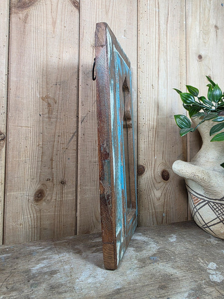Vintage Rustic Indian Wooden Temple Wall Mirror Bathroom Hallway Kitchen