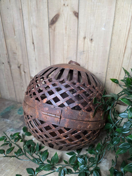 Rustic Reclaimed Handmade Metal Lattice Hanging Ball Candle Lantern