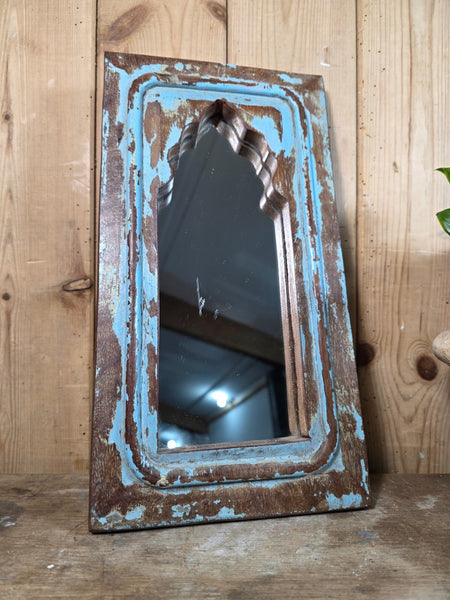 Vintage Rustic Indian Wooden Temple Wall Mirror Bathroom Hallway Kitchen