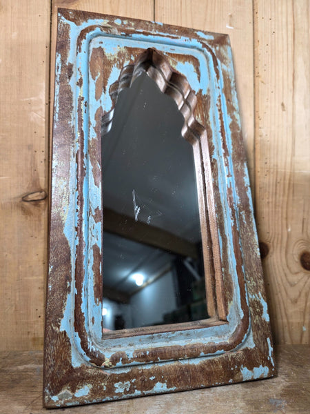 Vintage Rustic Indian Wooden Temple Wall Mirror Bathroom Hallway Kitchen