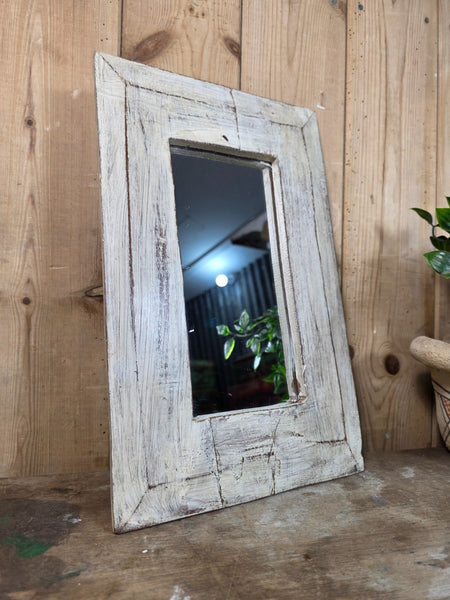 Vintage Rustic Indian Wooden Temple Wall Mirror Bathroom Hallway Kitchen