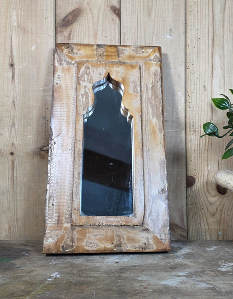 Vintage Rustic Indian Wooden Temple Wall Mirror Bathroom Hallway Kitchen