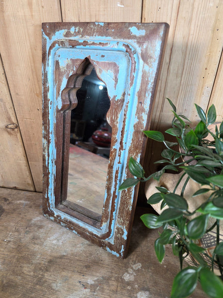 Vintage Rustic Indian Wooden Temple Wall Mirror Bathroom Hallway Kitchen