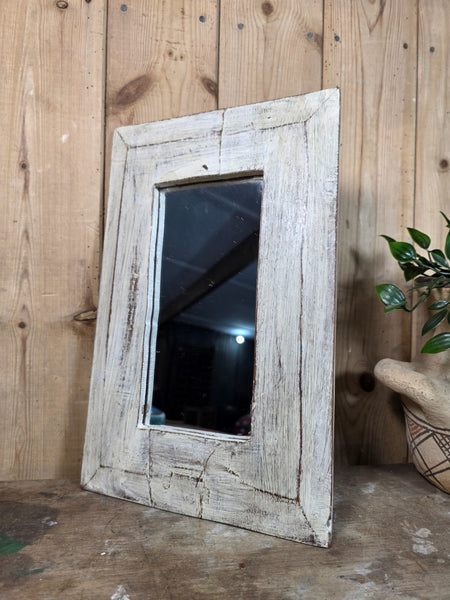 Vintage Rustic Indian Wooden Temple Wall Mirror Bathroom Hallway Kitchen