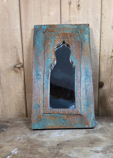 Vintage Rustic Indian Wooden Temple Wall Mirror Bathroom Hallway Kitchen