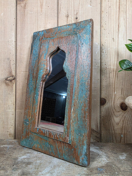 Vintage Rustic Indian Wooden Temple Wall Mirror Bathroom Hallway Kitchen