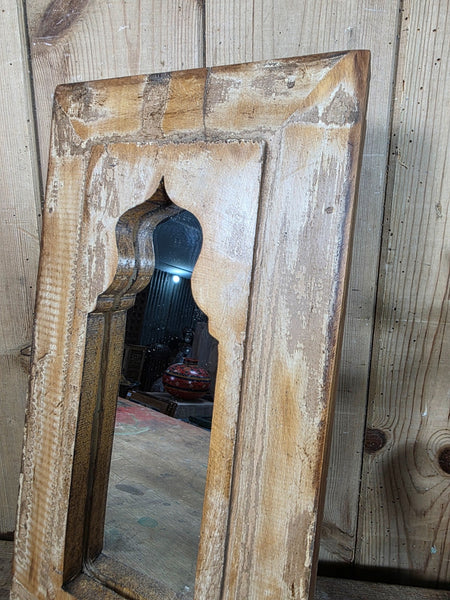 Vintage Rustic Indian Wooden Temple Wall Mirror Bathroom Hallway Kitchen