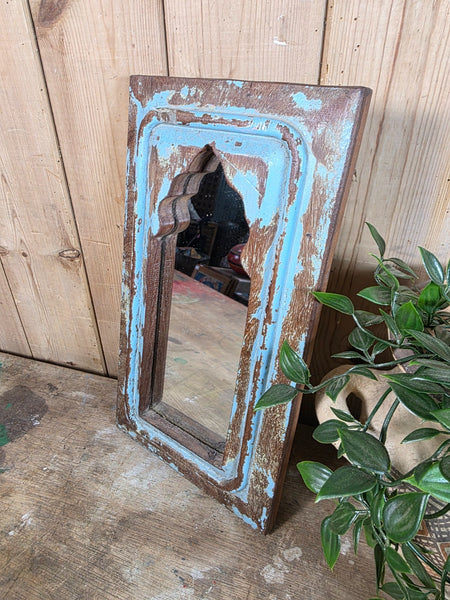 Vintage Rustic Indian Wooden Temple Wall Mirror Bathroom Hallway Kitchen