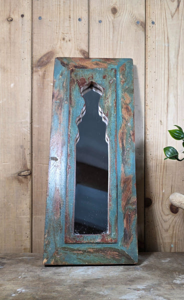 Vintage Rustic Indian Wooden Temple Wall Mirror Bathroom Hallway Kitchen