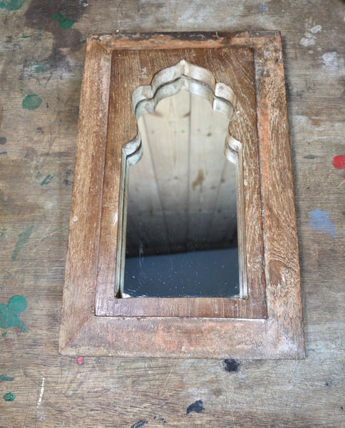 Vintage Rustic Indian Wooden Temple Wall Mirror Bathroom Hallway Kitchen
