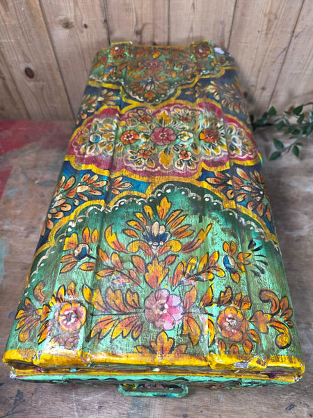 Vintage Indian Hand Painted Metal Tin Railway Travel Storage Chest Trunk