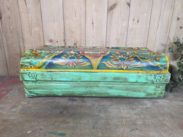 Vintage Indian Hand Painted Metal Tin Railway Travel Storage Chest Trunk