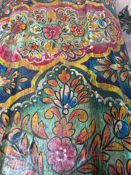 Vintage Indian Hand Painted Metal Tin Railway Travel Storage Chest Trunk