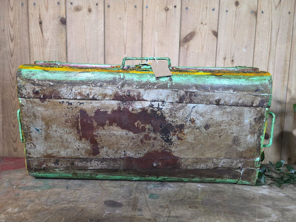 Vintage Indian Hand Painted Metal Tin Railway Travel Storage Chest Trunk