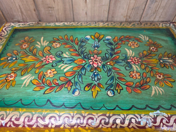 Vintage Indian Hand Painted Metal Tin Railway Travel Storage Chest Trunk