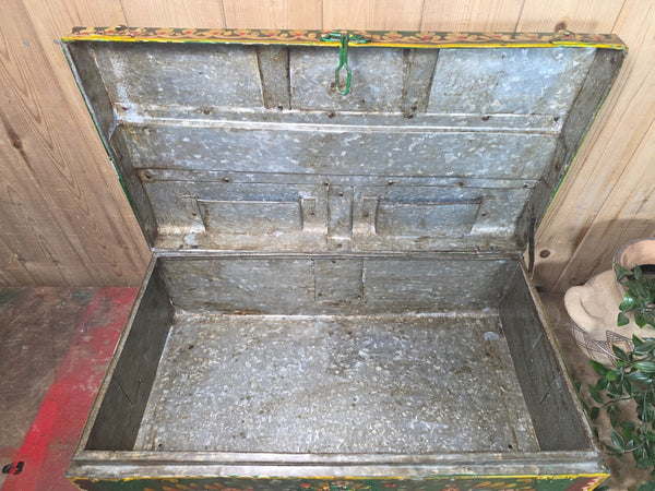 Vintage Indian Hand Painted Metal Tin Railway Travel Storage Chest Trunk