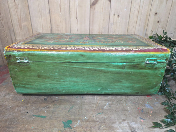 Vintage Indian Hand Painted Metal Tin Railway Travel Storage Chest Trunk