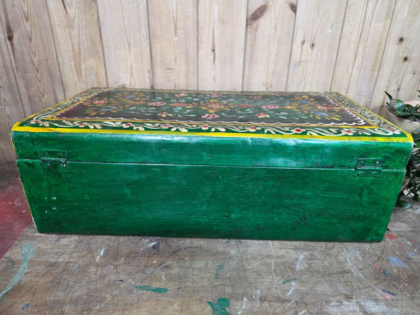 Vintage Indian Hand Painted Metal Tin Railway Travel Storage Chest Trunk