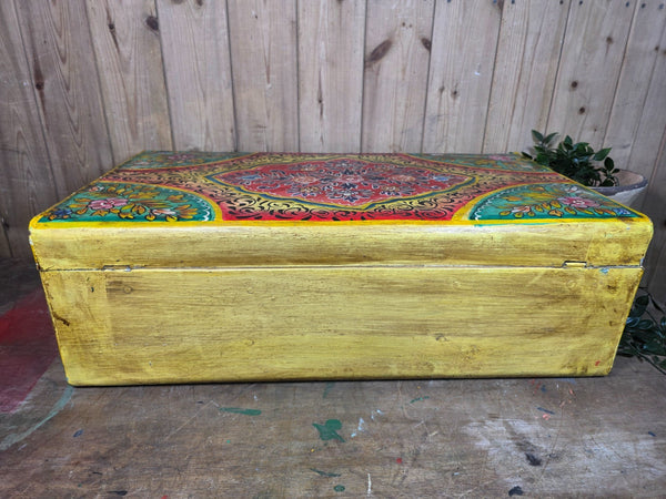 Vintage Indian Hand Painted Metal Tin Railway Travel Storage Chest Trunk