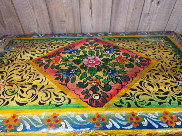 Vintage Indian Hand Painted Metal Tin Railway Travel Storage Chest Trunk