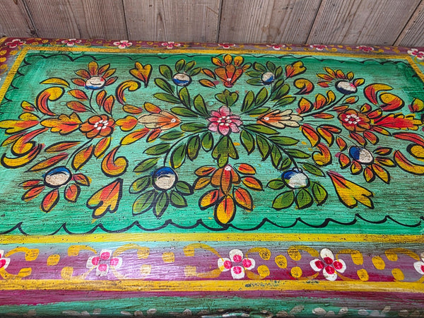 Vintage Indian Hand Painted Metal Tin Railway Travel Storage Chest Trunk