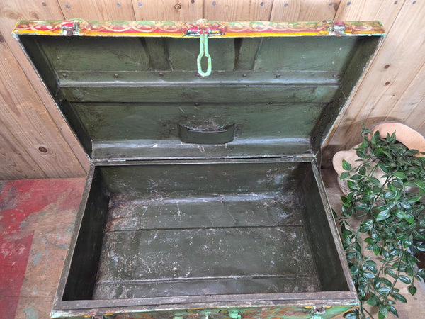 Vintage Indian Hand Painted Metal Tin Railway Travel Storage Chest Trunk
