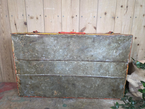 Vintage Indian Hand Painted Metal Tin Railway Travel Storage Chest Trunk