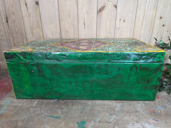 Vintage Indian Hand Painted Metal Tin Railway Travel Storage Chest Trunk